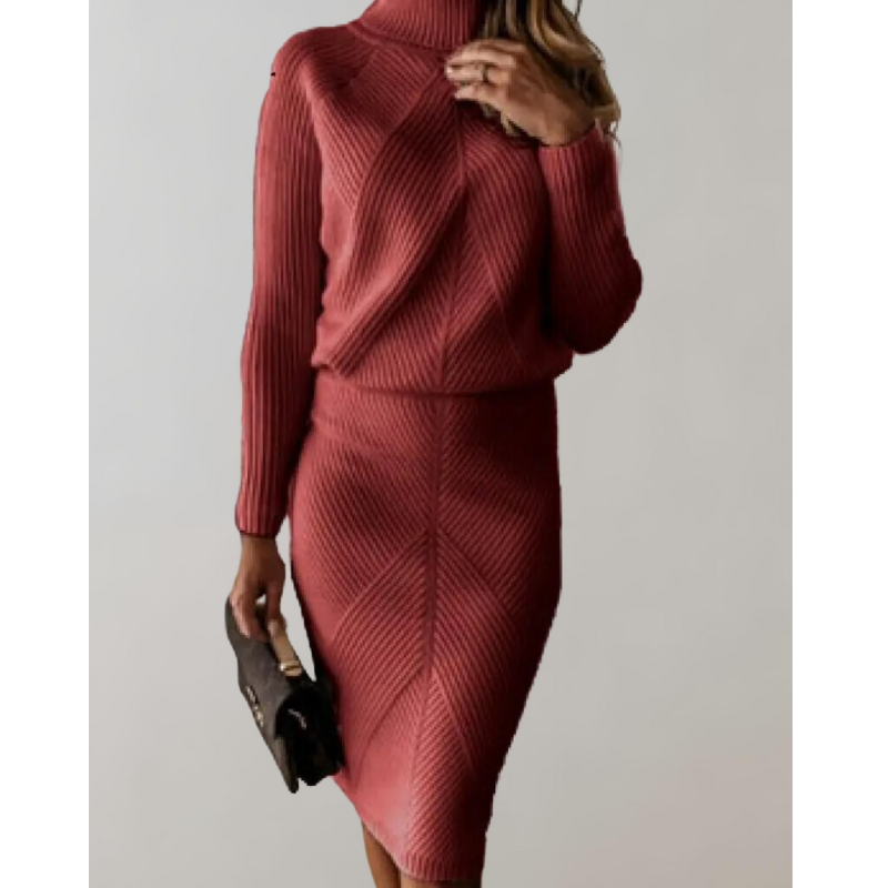 Dames Tweedelig Set – Rollkragen Trui & Smalle Rok Elegant