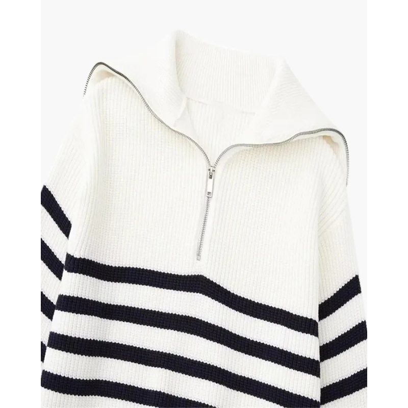 Gestreepte Gebreide Zip-Up Trui