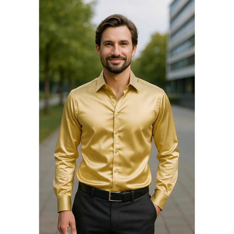 Heren Overhemd – Slim Fit Satijn met Lange Mouwen