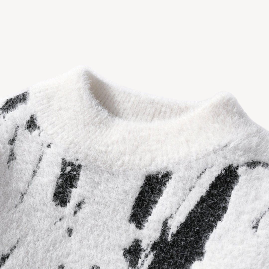 Heren Gebreide Trui – Fuzzy Wolmix met Uniek Dierenpatroon