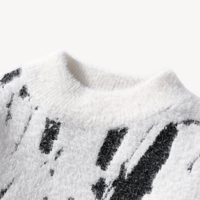 Heren Gebreide Trui – Fuzzy Wolmix met Uniek Dierenpatroon