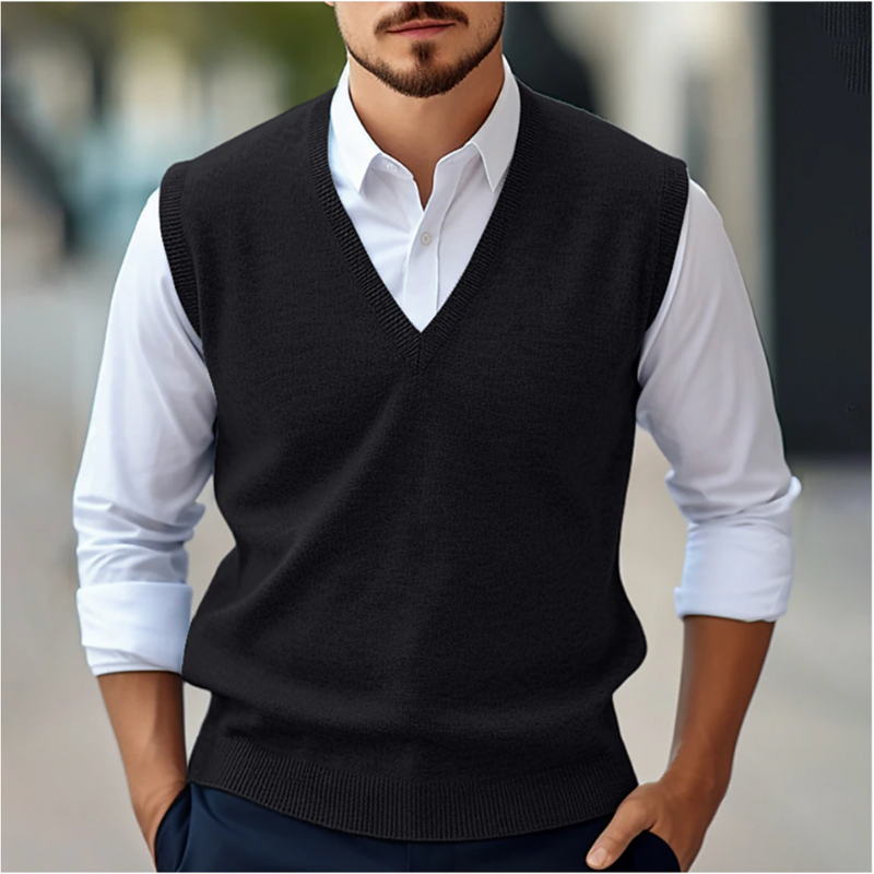 Heren Mouwloze Trui – V-Hals Gebreid Vest Look