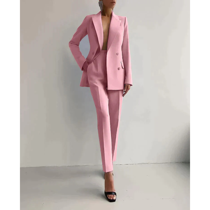 Dames Blazer en Broek Set – Double-Breasted Tailored Pak