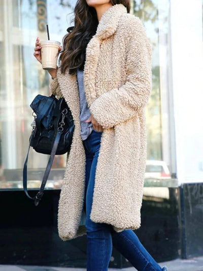 Dames Lange Oversized Teddy Winterjas met Reverskraag – Warm & Stijlvol