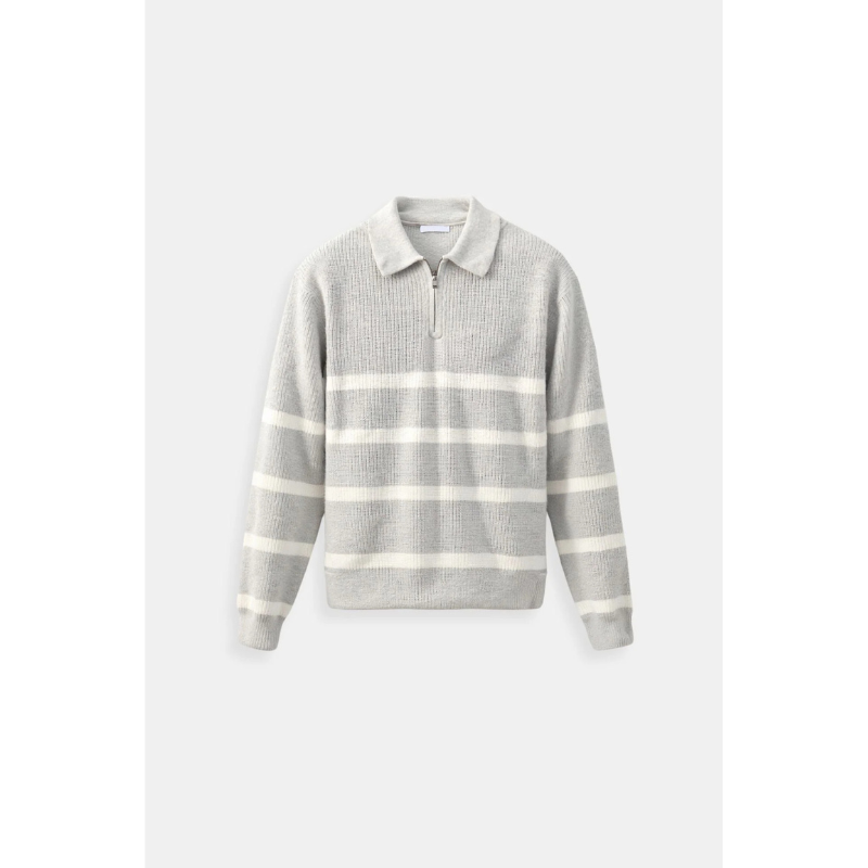 Stijn Gestreepte Zip Sweater – Wolmix