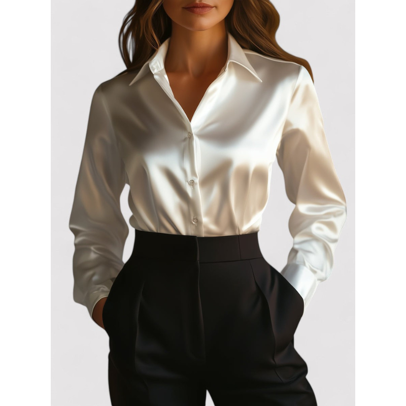 Verona Elegante Satijnen Damesblouse met Lange Mouwen