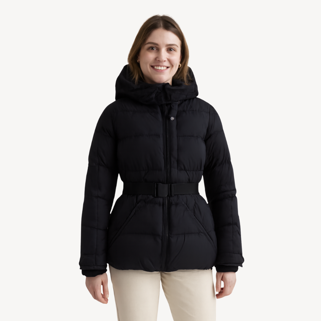 Dames Gewatteerde Winterjas met Ceintuur – Waterafstotend & Kap