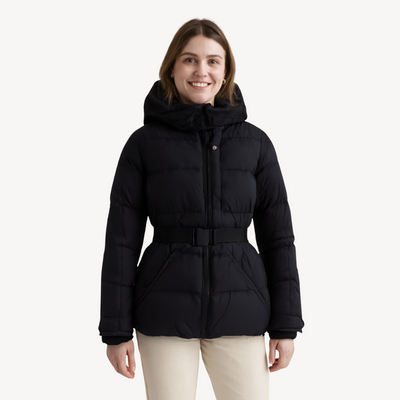 Dames Gewatteerde Winterjas met Ceintuur – Waterafstotend & Kap