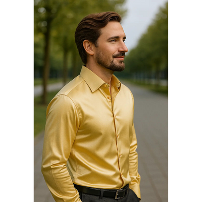 Heren Overhemd – Slim Fit Satijn met Lange Mouwen