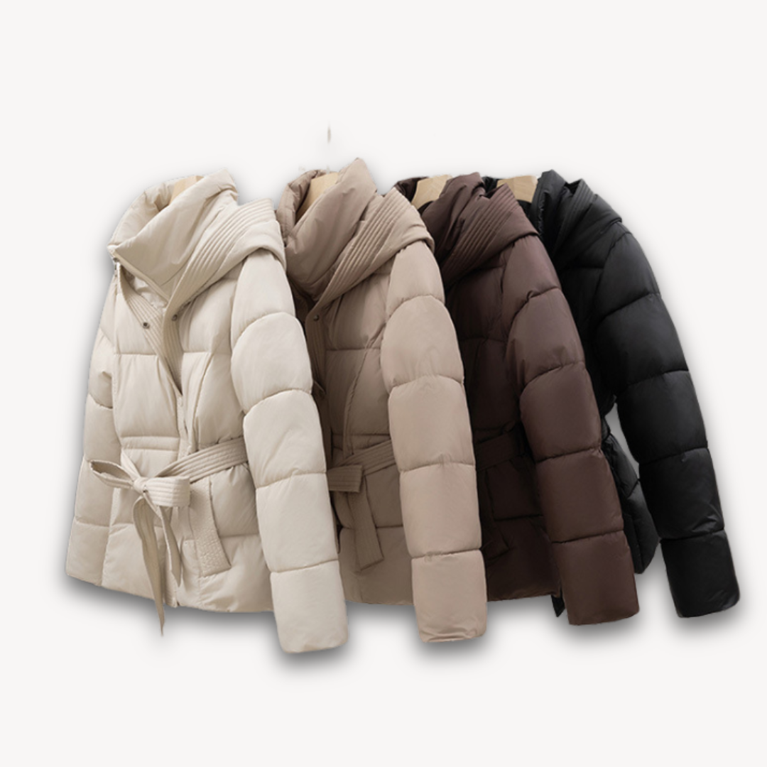 Dames Gewatteerde Winterjas met Kap & Ceintuur – Lichtgewicht & Warm