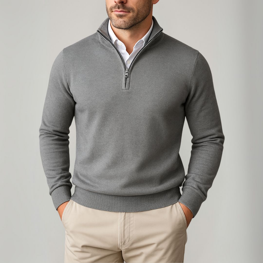 Heren Katoenen Quarter-Zip Trui – Slim Fit