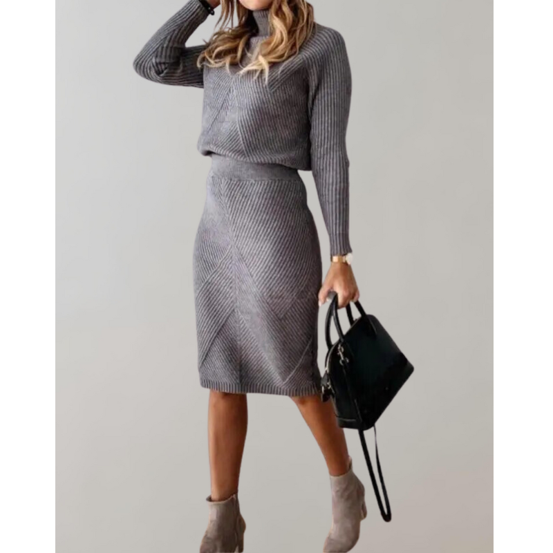 Dames Tweedelig Set – Rollkragen Trui & Smalle Rok Elegant