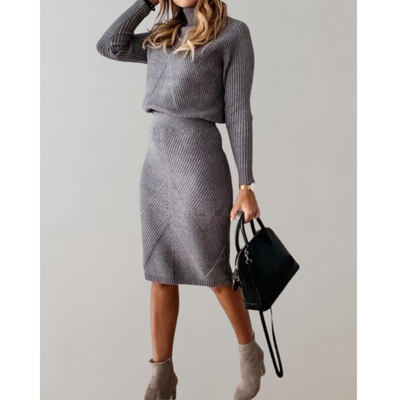 Dames Tweedelig Set – Rollkragen Trui & Smalle Rok Elegant