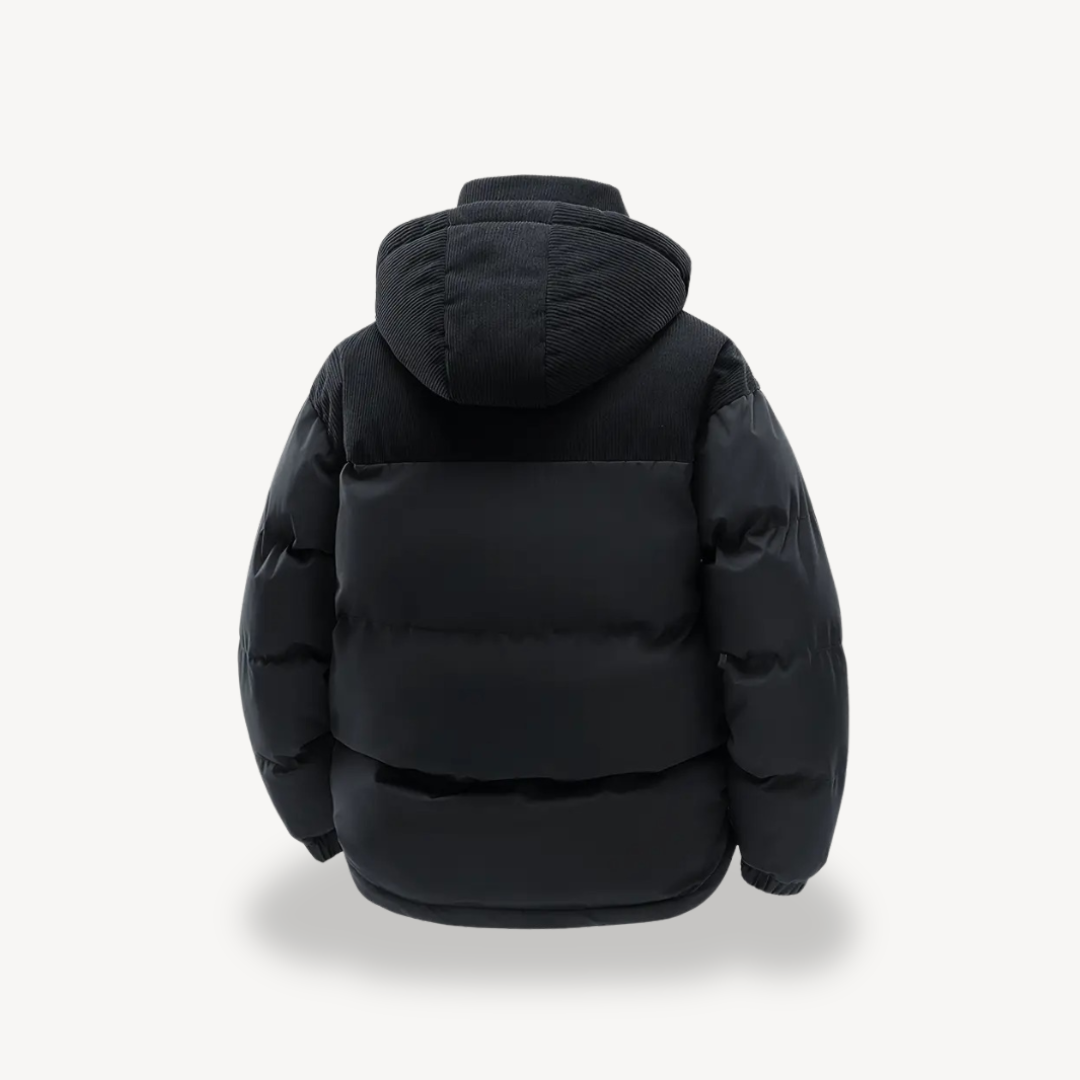 Heren Puffer Jas met Corduroy Capuchon – Warm en Stijlvol