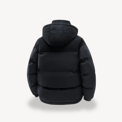 Heren Puffer Jas met Corduroy Capuchon – Warm en Stijlvol