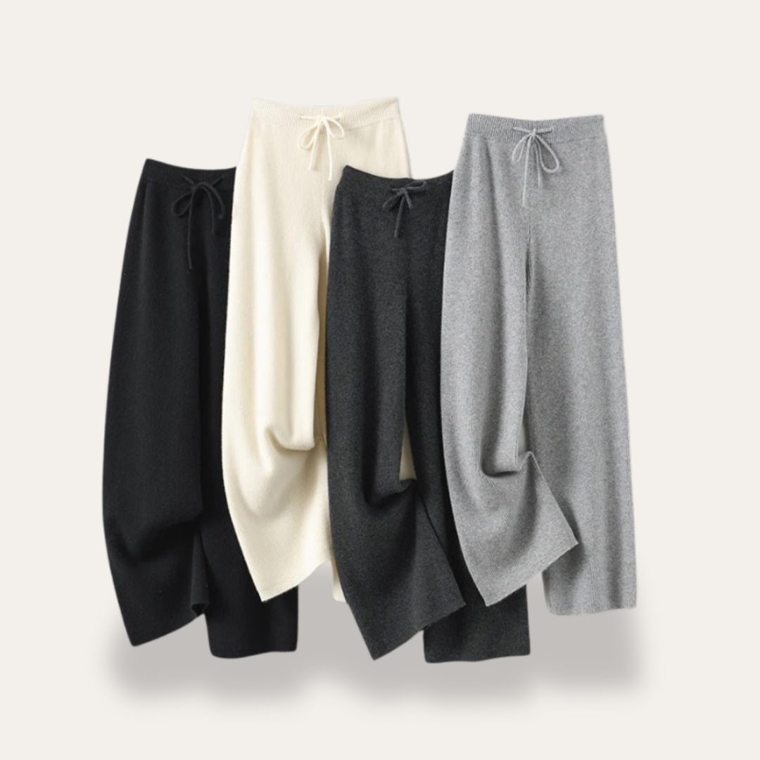 Cashmere Wol Dames Broek – Brede Gebreide Pantalon