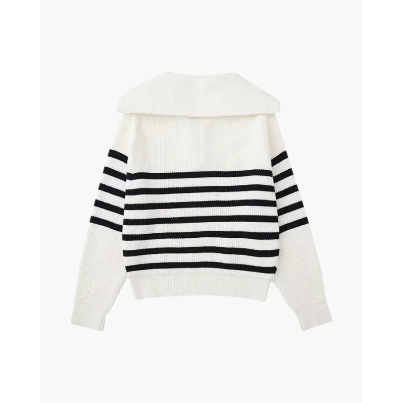 Gestreepte Gebreide Zip-Up Trui
