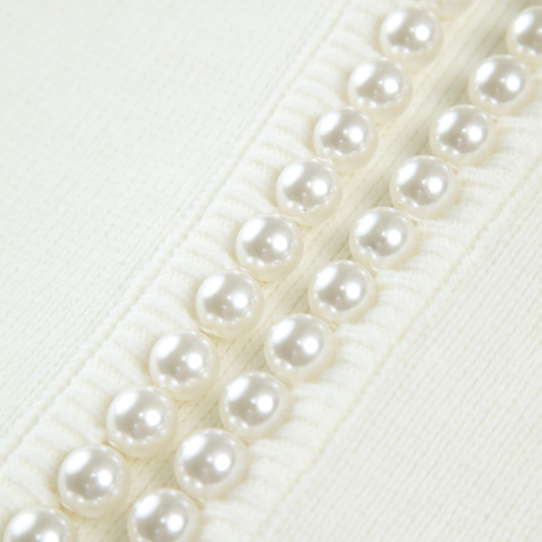 Dames Gebreid Vest met Parel Afwerking – Elegant & Tijdloos