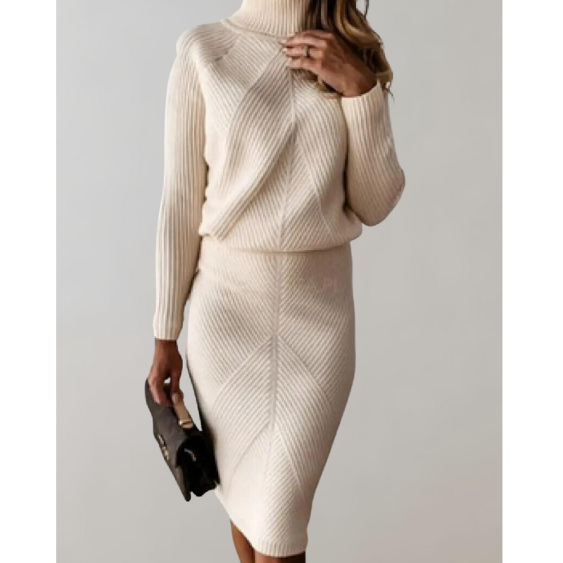Dames Tweedelig Set – Rollkragen Trui & Smalle Rok Elegant