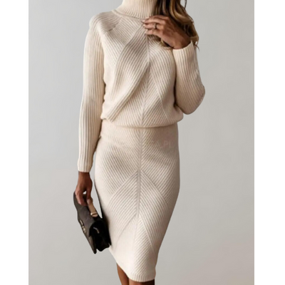 Dames Tweedelig Set – Rollkragen Trui & Smalle Rok Elegant
