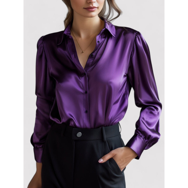 Verona Elegante Satijnen Damesblouse met Lange Mouwen