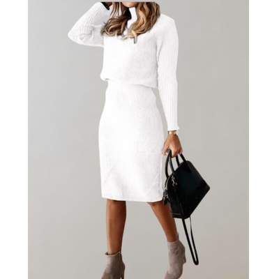 Dames Tweedelig Set – Rollkragen Trui & Smalle Rok Elegant
