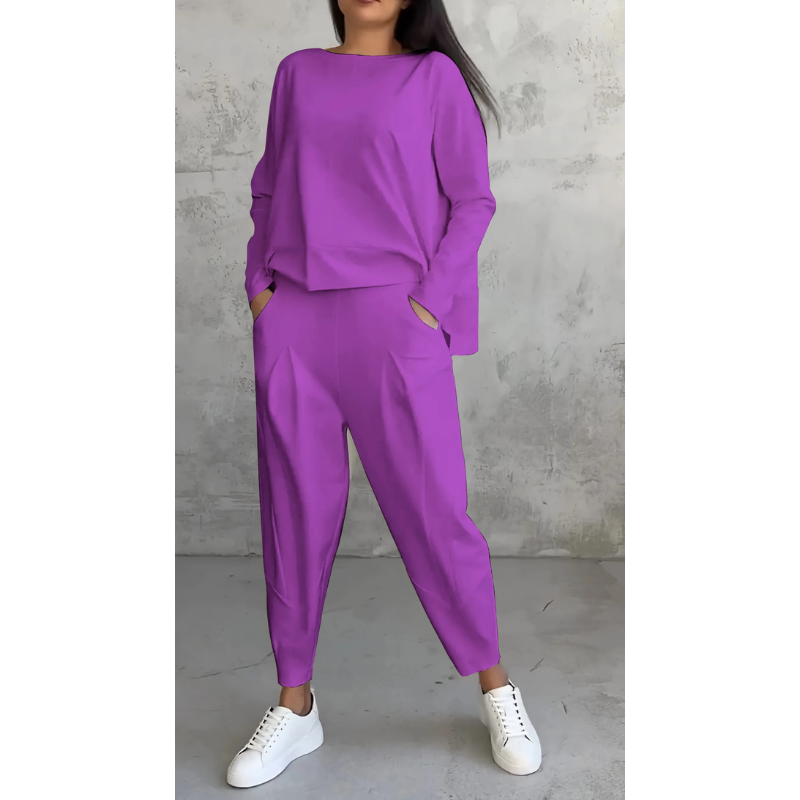 Dames Tweedelig Set – Langarm Top & Harem Broek Comfortabel en Stijlvol