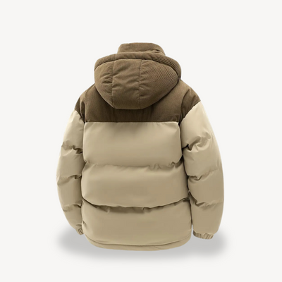 Heren Puffer Jas met Corduroy Capuchon – Warm en Stijlvol