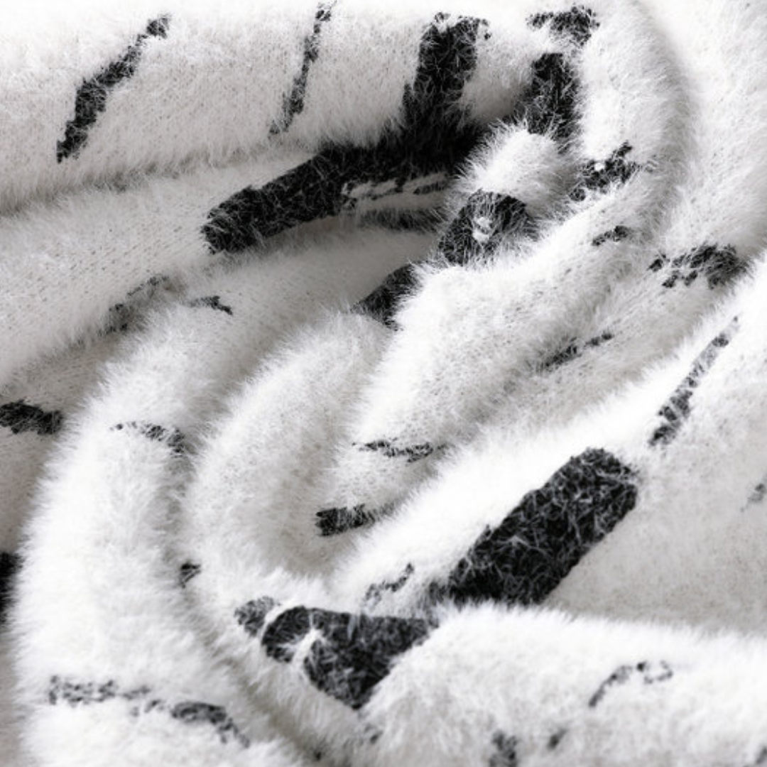 Heren Gebreide Trui – Fuzzy Wolmix met Uniek Dierenpatroon