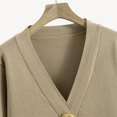Dames Gebreide Twee-Delige Set – Cardigan & Wijde Pantalon