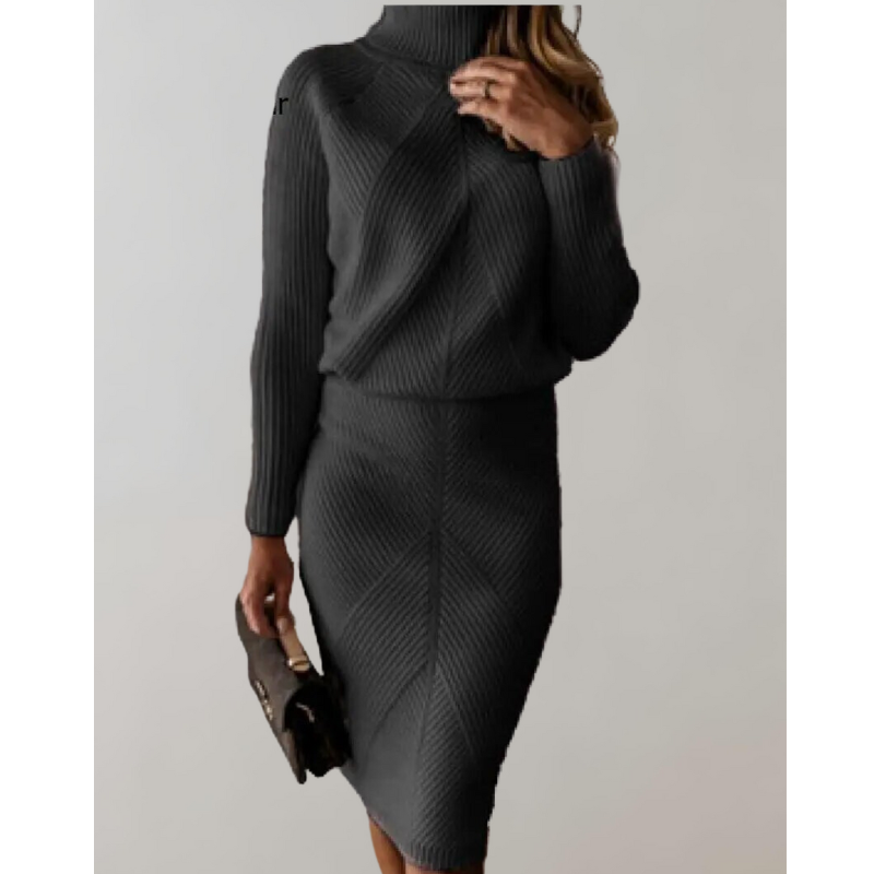 Dames Tweedelig Set – Rollkragen Trui & Smalle Rok Elegant