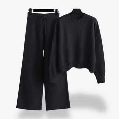 Dames Gebreide Lounge Set – Oversized Trui & Wijde Pantalon