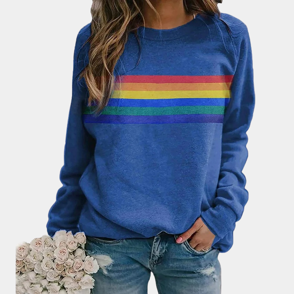 Dames Sweatshirt met Regenboogstrepen – Comfort & Kleur