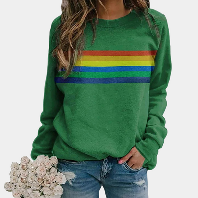 Dames Sweatshirt met Regenboogstrepen – Comfort & Kleur