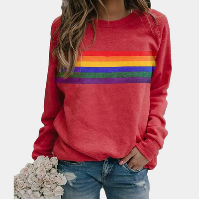 Dames Sweatshirt met Regenboogstrepen – Comfort & Kleur