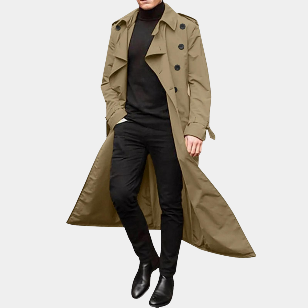 Heren Lange Trenchcoat – Klassiek met Ceintuur & Double-Breasted Sluiting