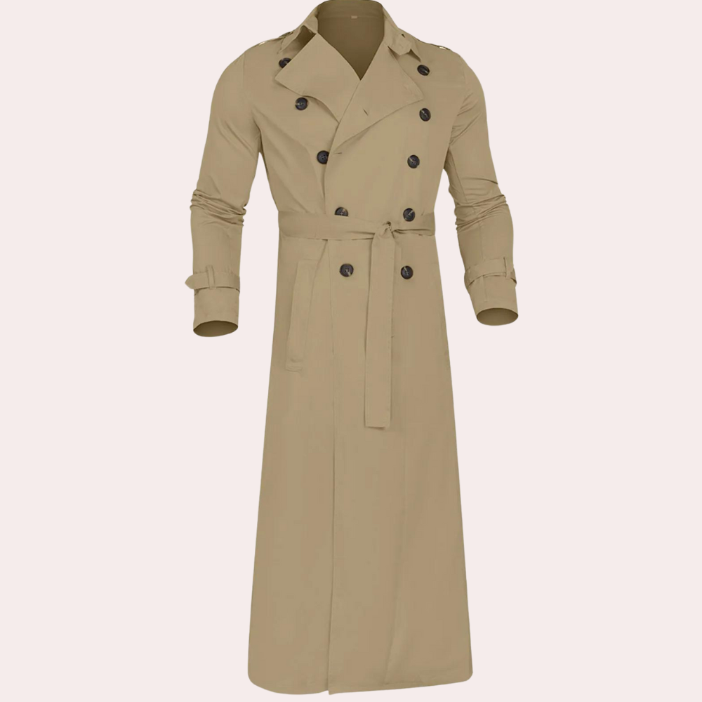 Heren Lange Trenchcoat – Klassiek met Ceintuur & Double-Breasted Sluiting
