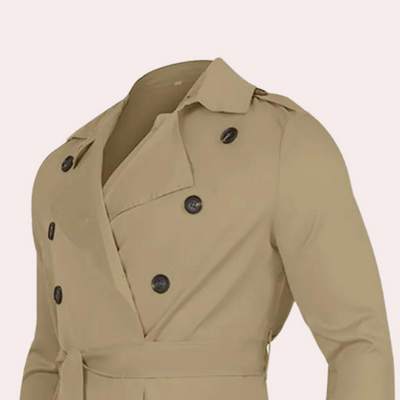 Heren Lange Trenchcoat – Klassiek met Ceintuur & Double-Breasted Sluiting