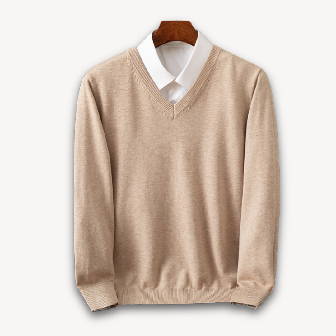 Heren Kasjmier V-Hals Trui – Slim Fit, Zacht & Lichtgewicht