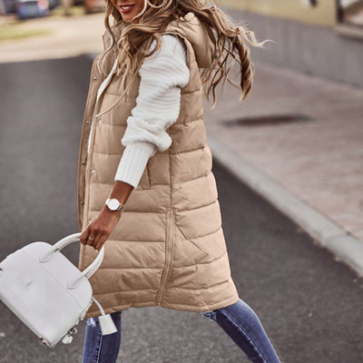 Dames Lange Bodywarmer met Capuchon – Warm & Stijlvol voor de Winter