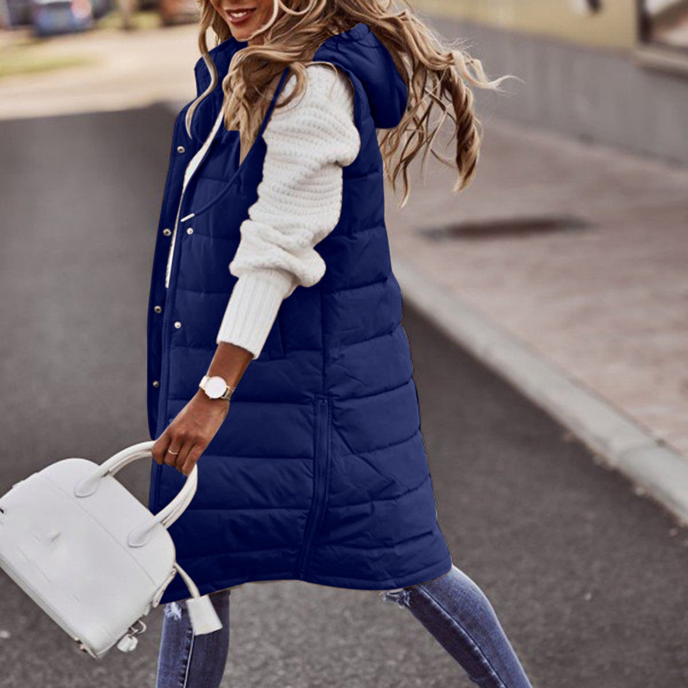 Dames Lange Bodywarmer met Capuchon – Warm & Stijlvol voor de Winter