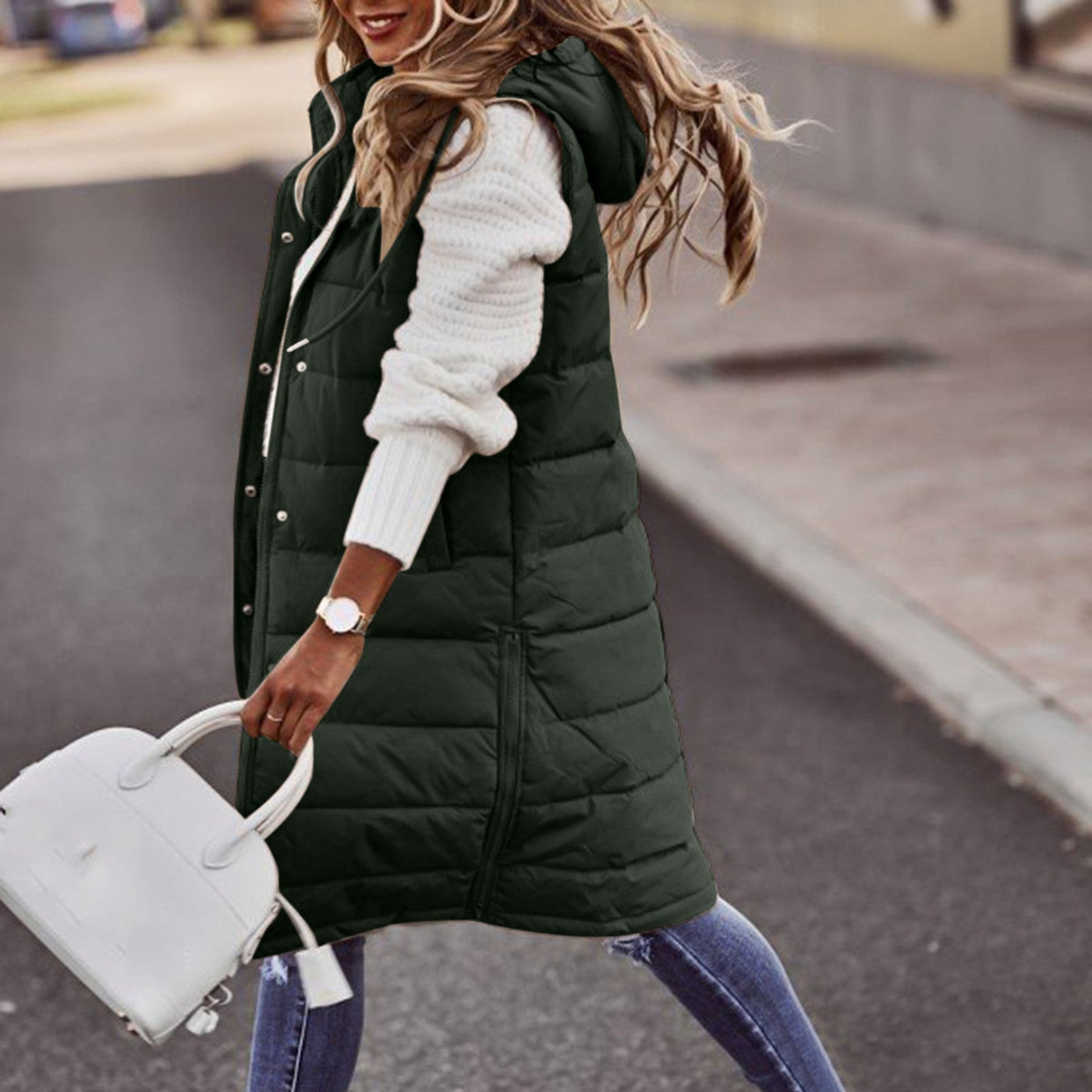 Dames Lange Bodywarmer met Capuchon – Warm & Stijlvol voor de Winter
