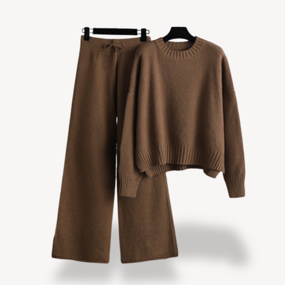 Dames Gebreide Lounge Set – Oversized Trui & Wijde Pantalon