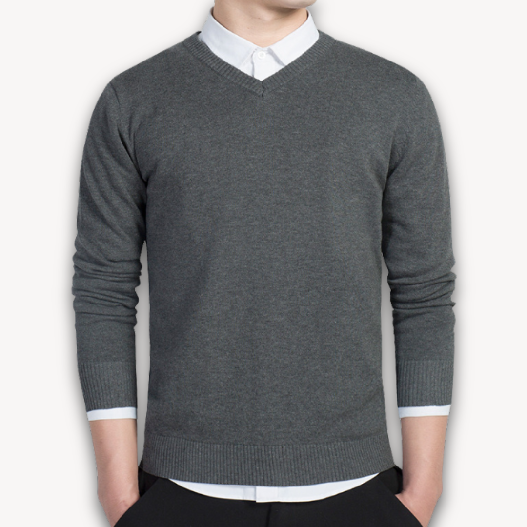 Heren V-Hals Trui – Slim Fit Katoenmix
