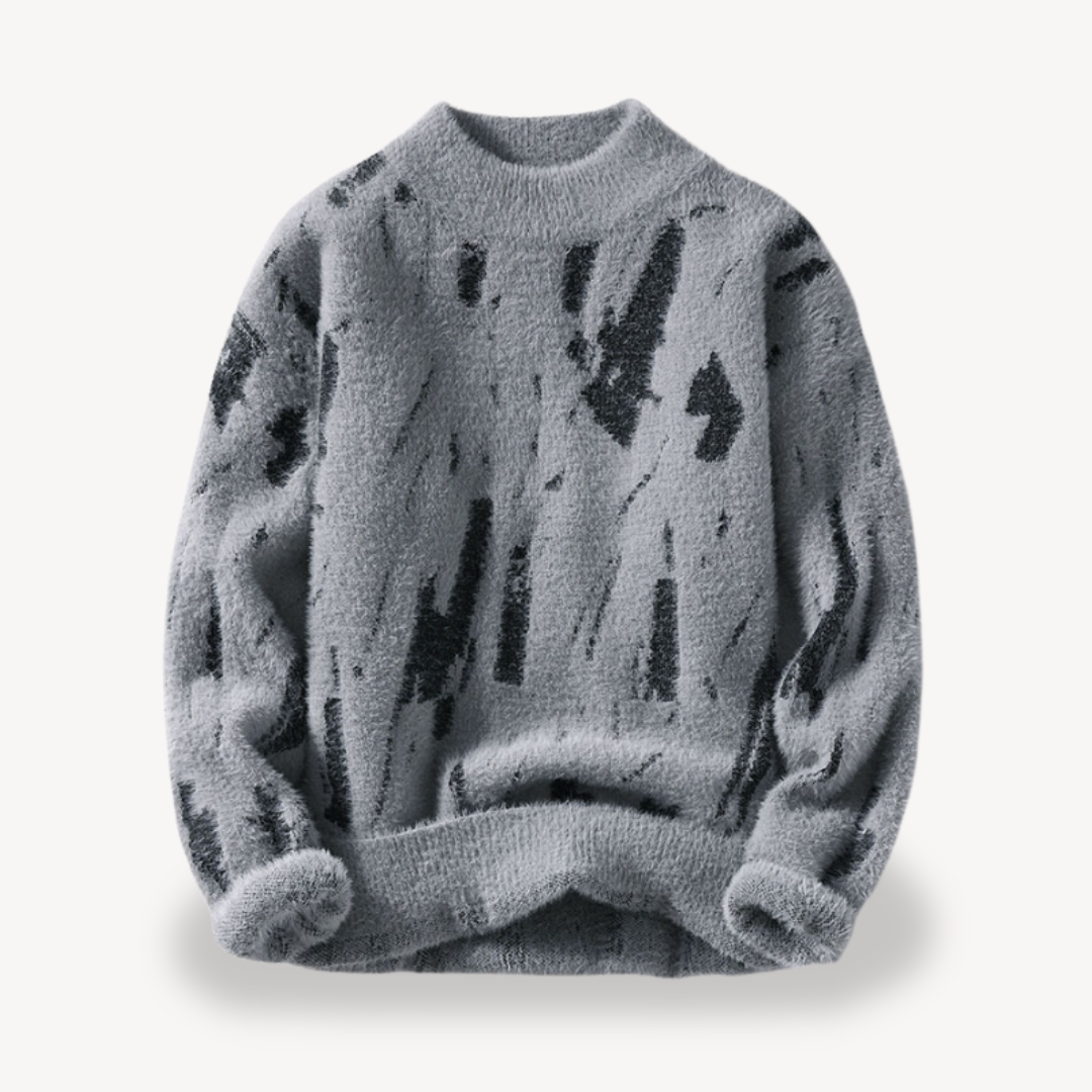 Heren Gebreide Trui – Fuzzy Wolmix met Uniek Dierenpatroon