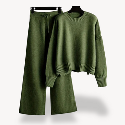 Dames Gebreide Lounge Set – Oversized Trui & Wijde Pantalon