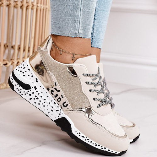 Dames Chunky Sneakers – Lace-Up met Dalmatian-Print Zool
