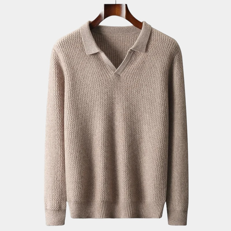 Merino Wol Flap Collar Trui – Luxe Herenmode