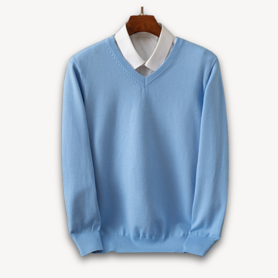 Heren Kasjmier V-Hals Trui – Slim Fit, Zacht & Lichtgewicht