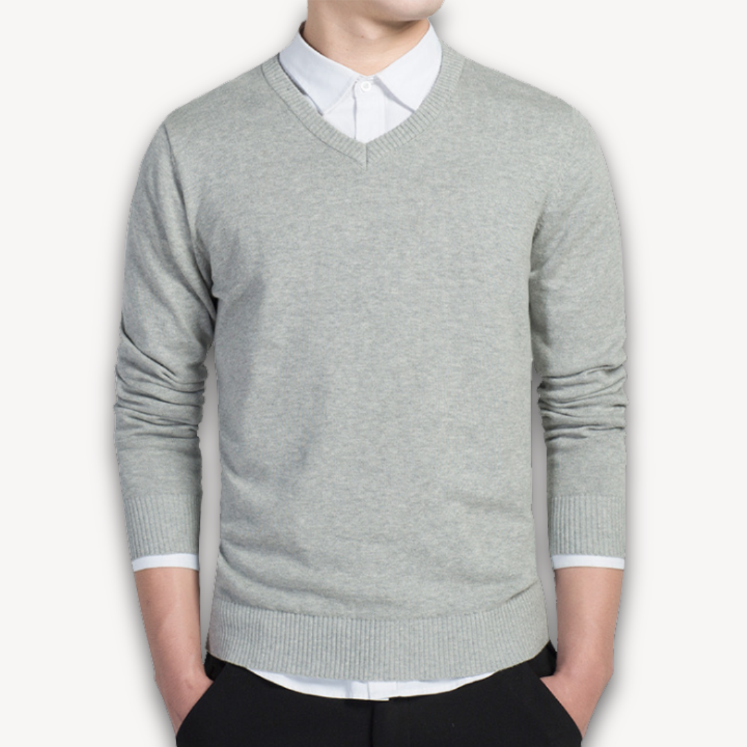 Heren V-Hals Trui – Slim Fit Katoenmix